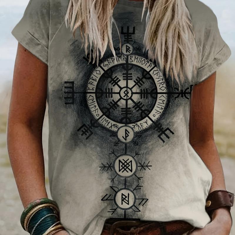 Tribal Viking Totem Compass Print Short Sleeve T-Shirt S