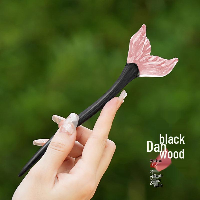 High-End Natural Ebony Wood Hairpin - Extended Chinese Ancient Style Black Hair Bun Accessory