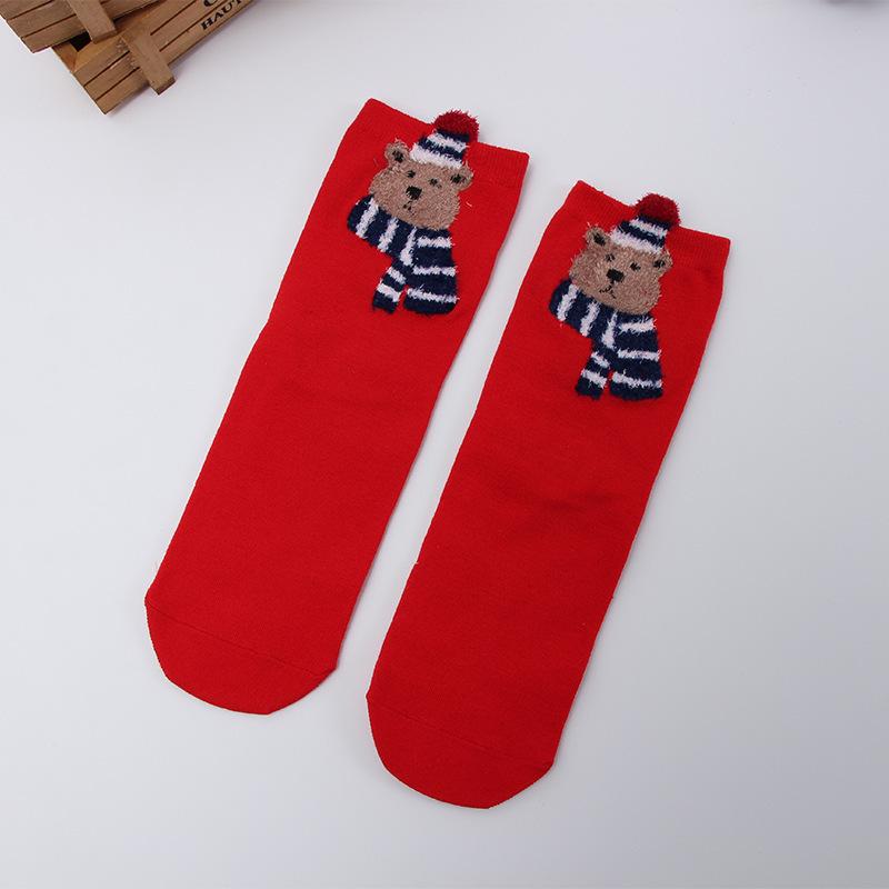 Women's Mid-Calf Cartoon Striped Socks with 3D Ears - Christmas Style