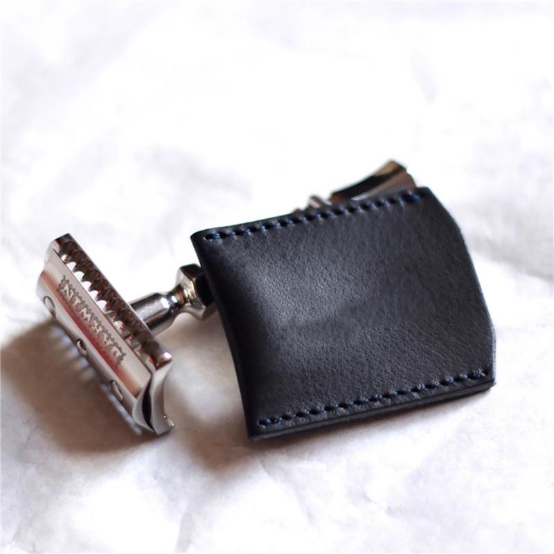 

1Pc Double Edge Safety Razor Head Sleeve Protective Case Leather Without Razor чорний
