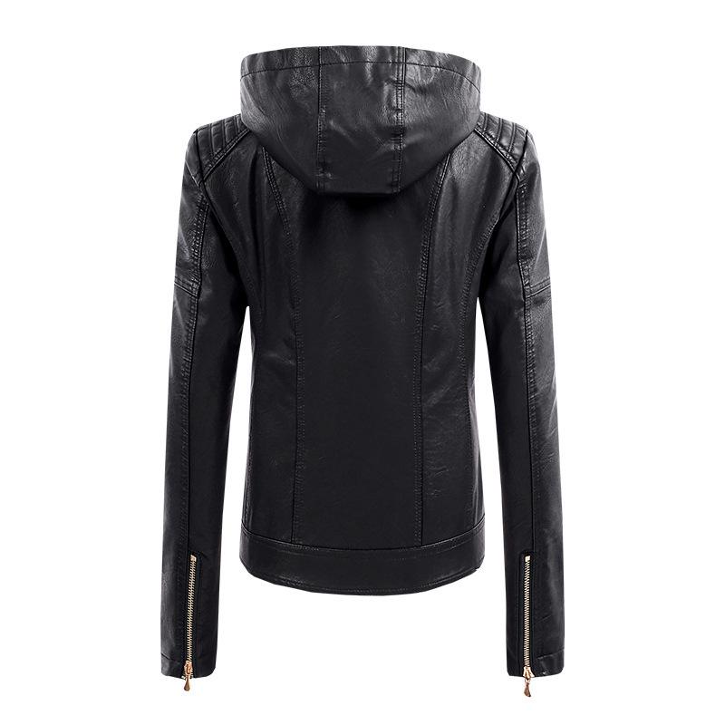 2022 Women's PU Leather Jacket with Detachable Hood - Stylish European & American Fashion Coat