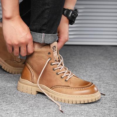 Men 'S Martin Boots Retro High -Top Shoes American Thick -Soled Leather Boots Rubbing Tooling Boots Toe Leather Motorcycle Boots