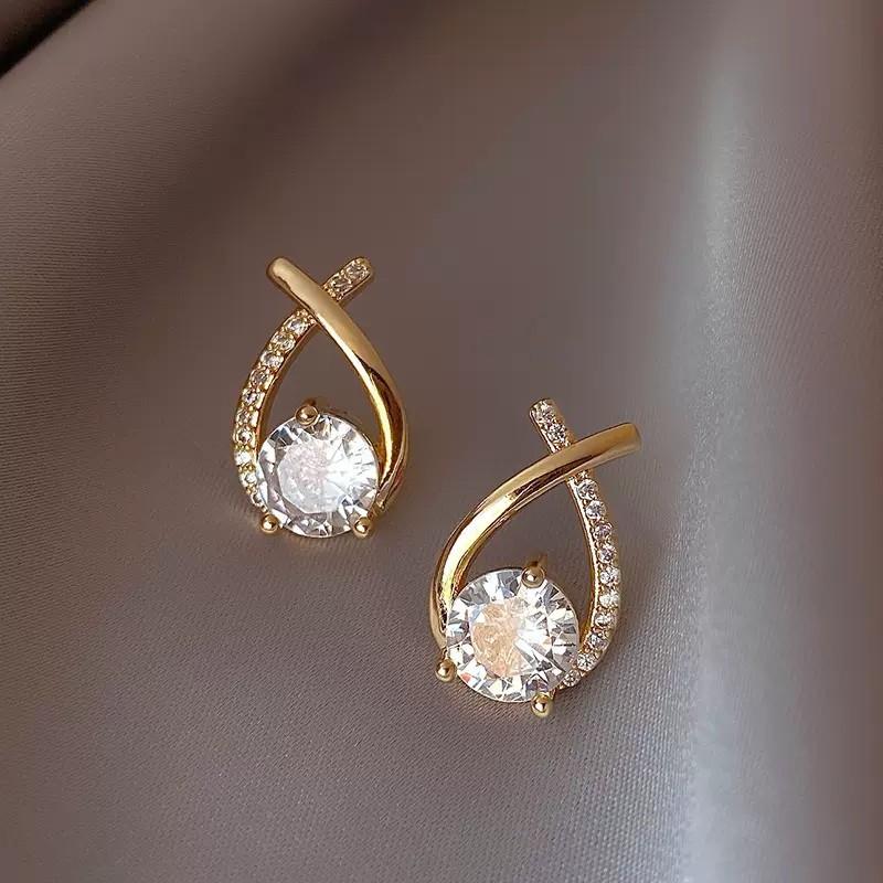 

fashion cross stud earrings for wome girls korean style elegant crystal Zircon ear rings fishtail lady earrings gift золотистий