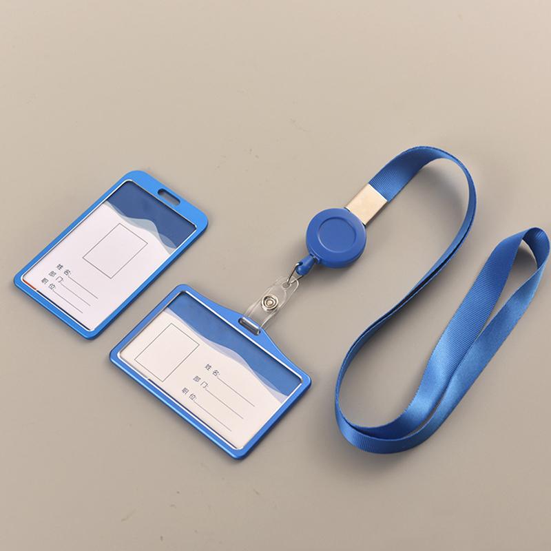 Aluminum Alloy ID Tag Work Card Sleeve with Lanyard Name Badge Holder Pass Card Protective Case Retractable Badge Reel