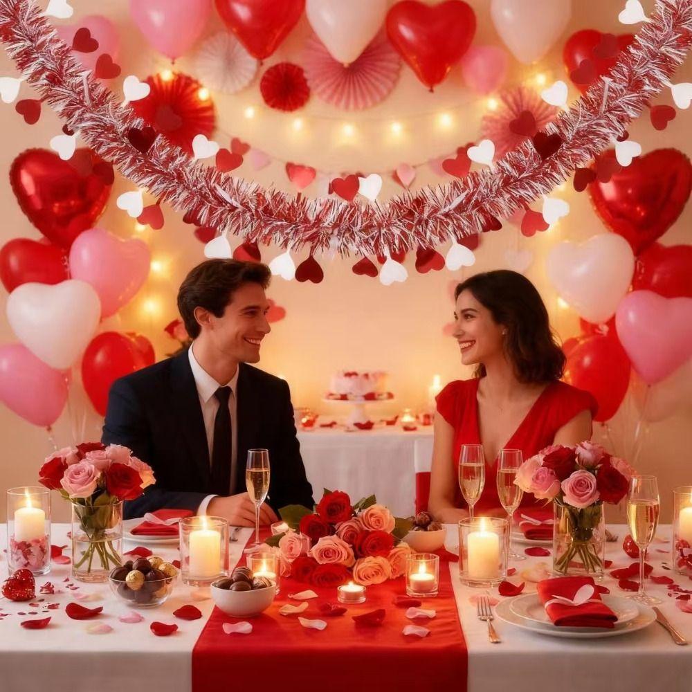 2M Heart Tinsel Garland Love Sequins Ceiling Decor Valentines Garland DIY Decorative Garland Hanging Decor Valentines Party