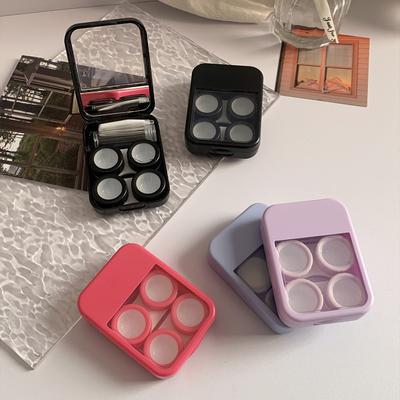 Women Travel Contact Lens Case Ins Contact Lens Box with Mirror and Tweezers Portable Contact Lenses Case Dual Companion Box