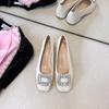608-3 Classic Square Buckle Small Square Head Shallow Mouth Flat Shoes Autumn and Winter New Rhinestone Low Heel Commuting Single Shoes Women's Shoes