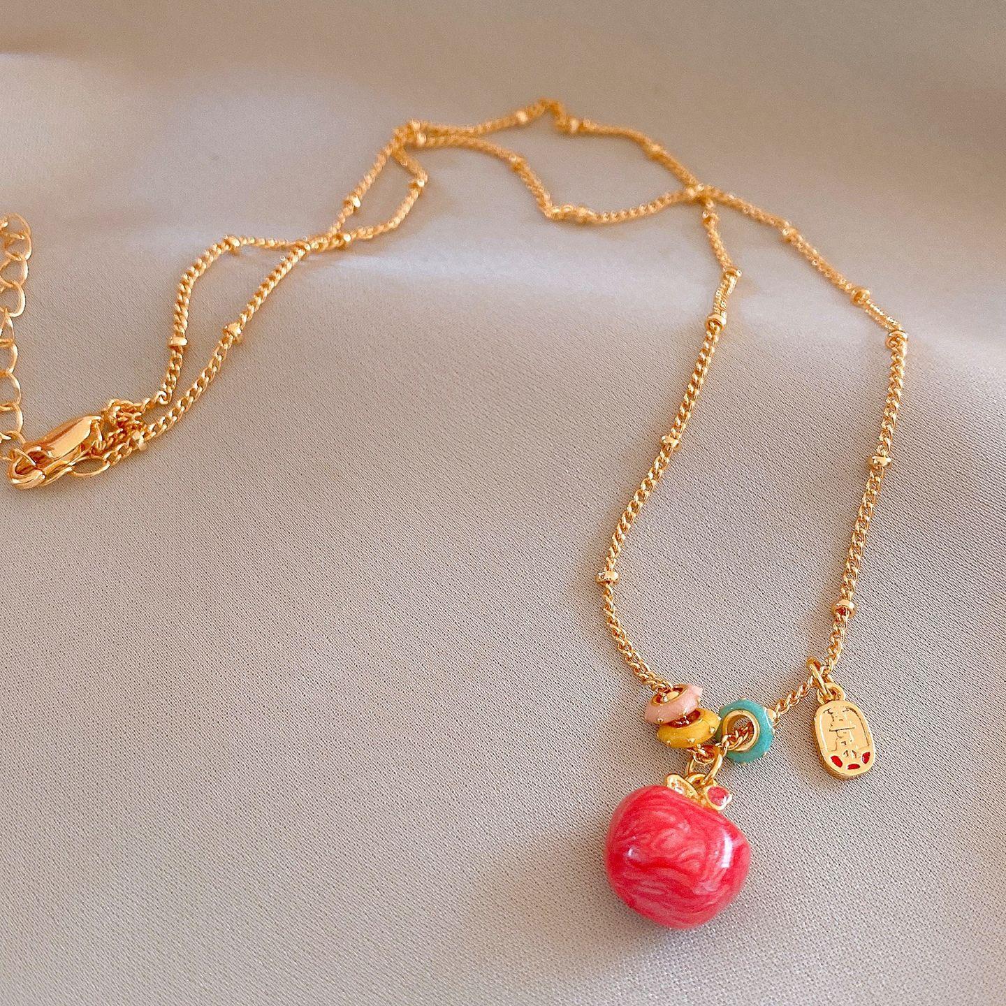 

New Chinese simple stone beaded geometric pendant necklace women s sweater chain necklace