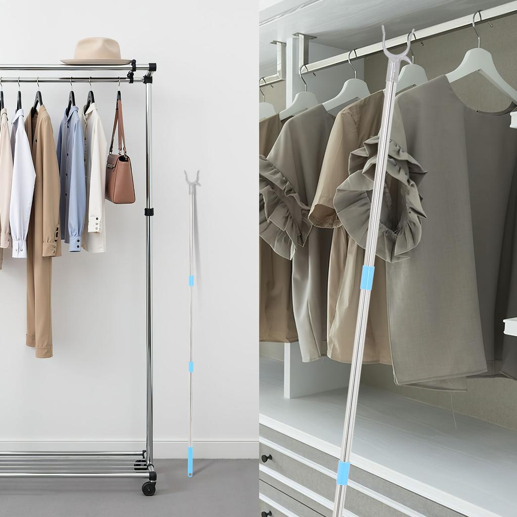 Wardrobe Hook Pole Adjustable Splicing Clothes Rod Stainless Steel Plastic Clothes Reach Tool Home Balcony Closet Hook Pole