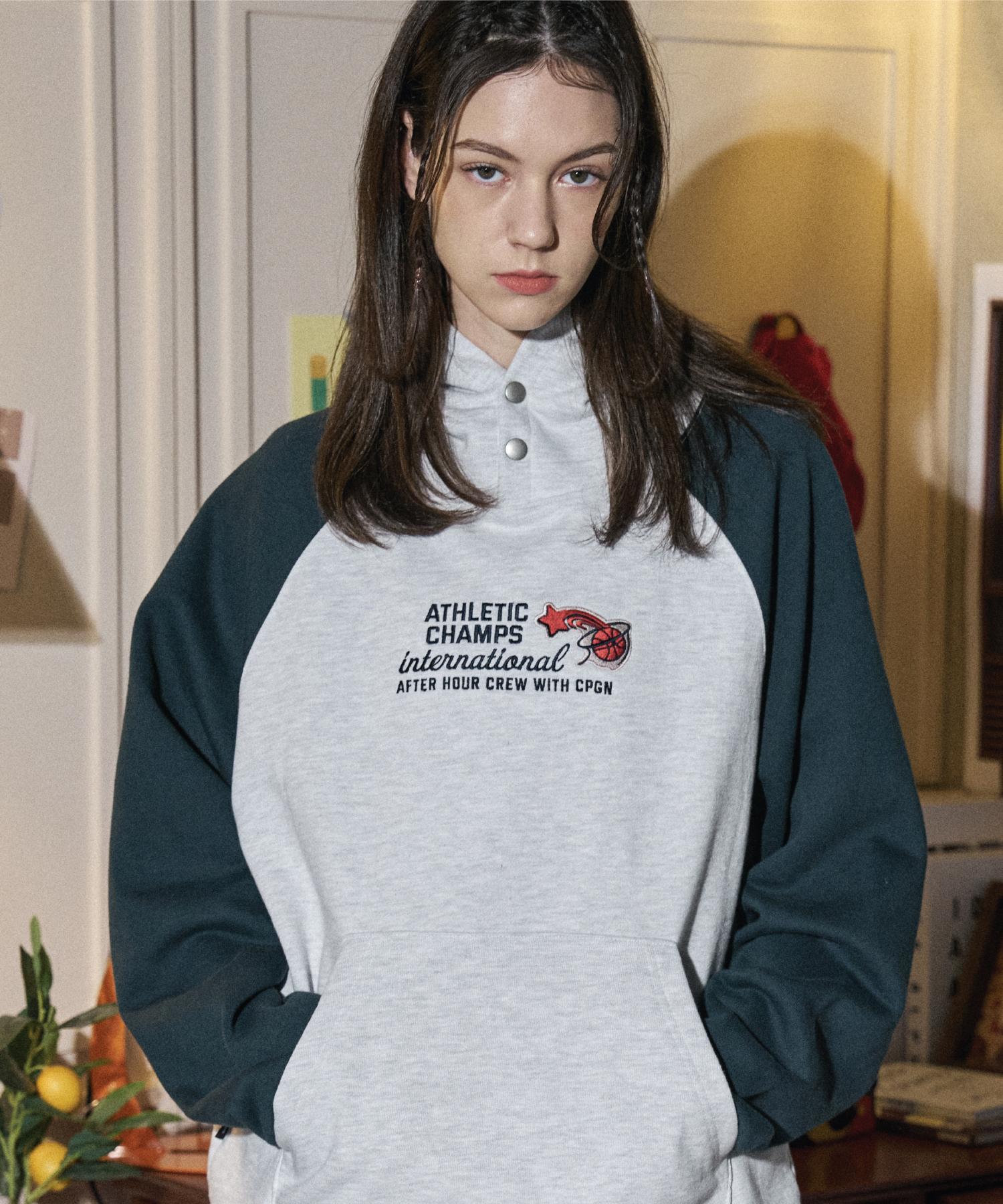 Compagno Athletic Champs Raglan Snap Hoodie Melange Green Green/L