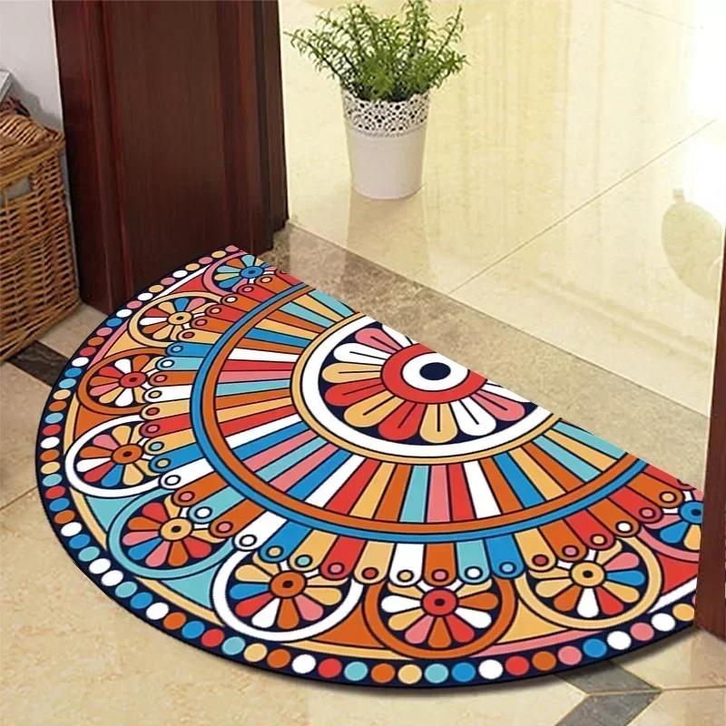 1PC Retro Door Rug Semi-circular Floor Mat Entrance Door Rugs Non-slip Absorbent Bathroom Mat Room Home Decoration Hogar Tapete