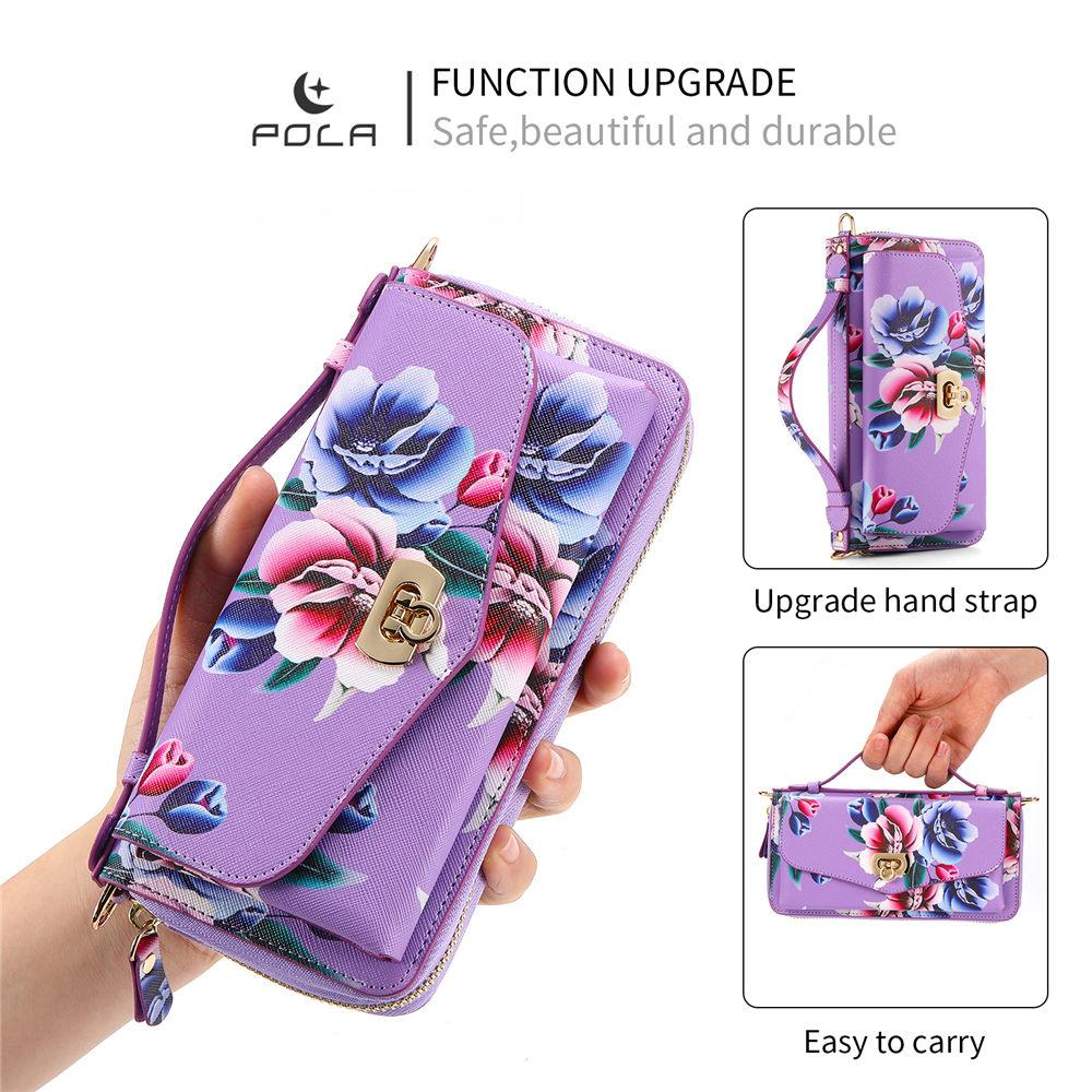 Crossbody Flower Wallet Leather Case For Samsung Galaxy S25 S24 Ultra S23 S22 Note 20 Detachable Wristband Cards Phone Cover