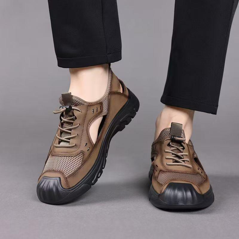 Sandals Summer Breathable Hollow Lace-up Men's Hole Shoes One Pedal Trend Versatile Outdoor Casual Shoes Driving Shoes