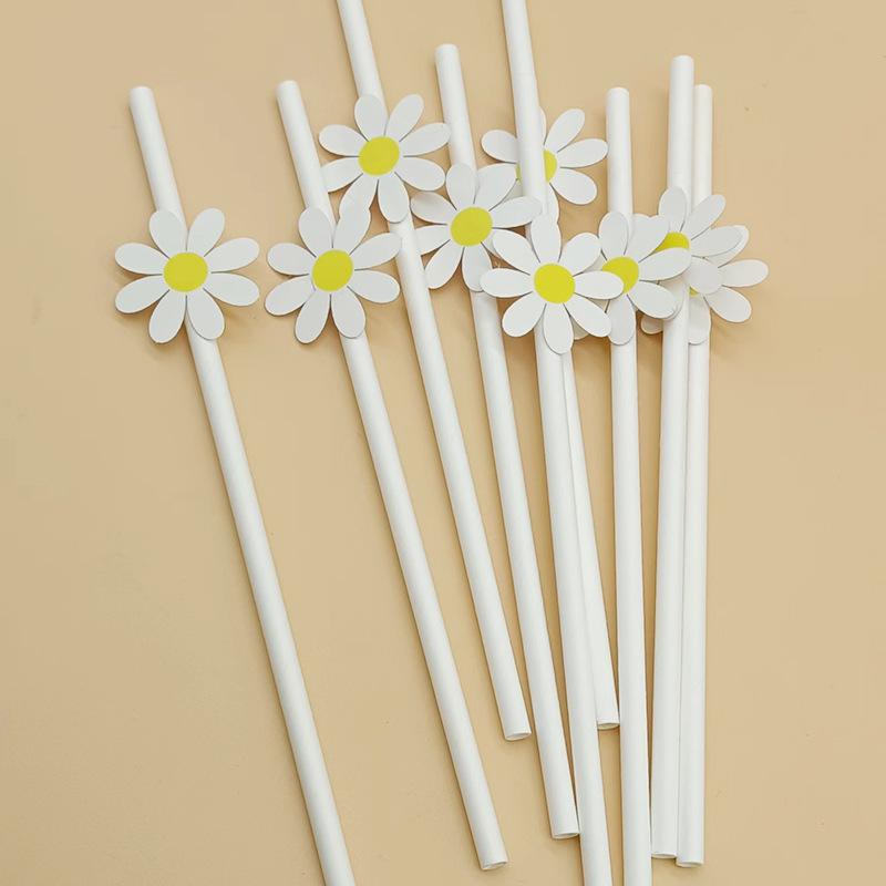 10Pcs Sweet Daisy Flower Disposable Paper Straws Bar Drinking Straws Birthday Baby Shower Wedding Party Supply Decorations