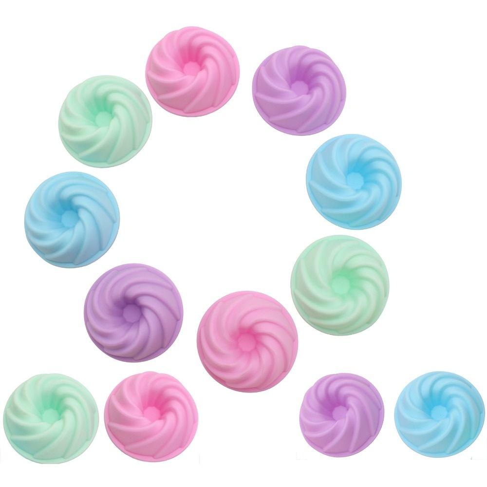 

12 шт./компл., пищевые чашки для кексов, легкосъемная спиральная форма для торта, силиконовая вихревая форма для пончиков 1