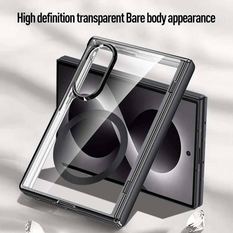 Glossy Electroplated Frame PC For Magsafe Case for Samsung Galaxy Z Fold 8 Ultra ZFold8 Hinge Armor Cover Glass Protector Film