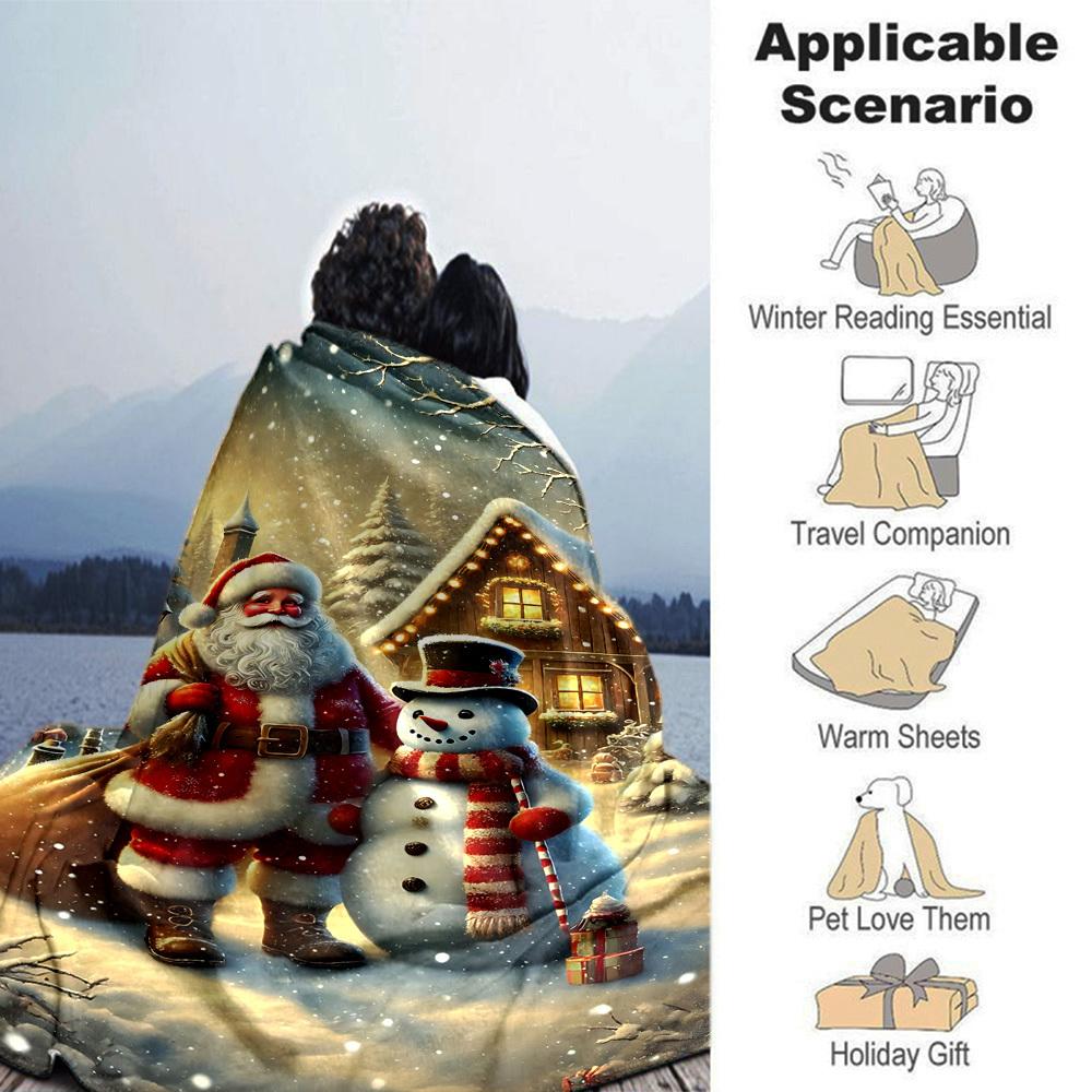 1pc Santa Claus Snowman Blanket Lightweight Flannel Throw for Sofa Bed Travel Camping Livingroom Office Couch Chair