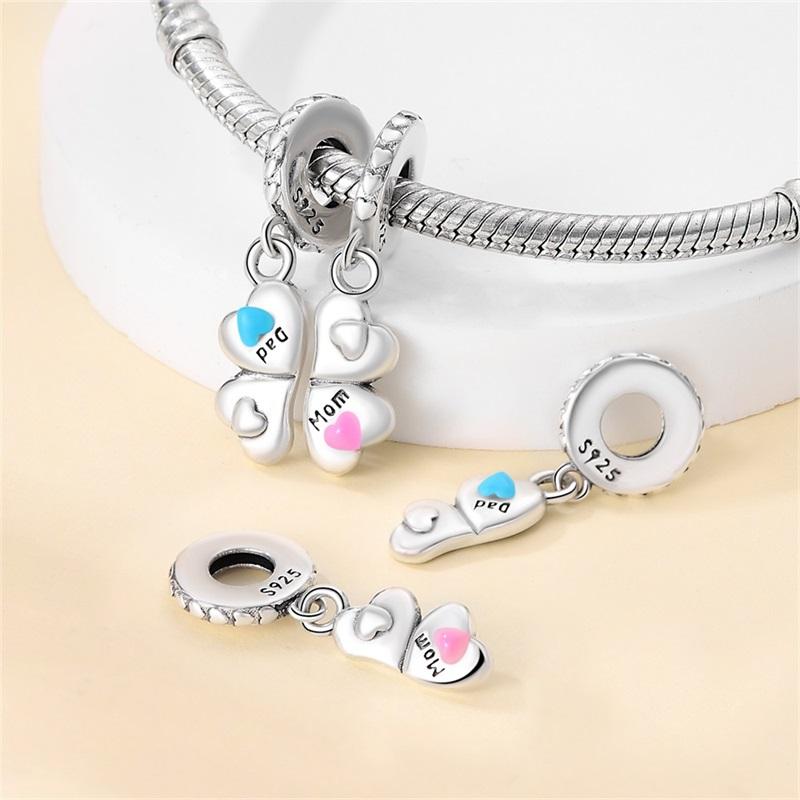 Original Copper Charms Luxury Parents' Pink Heart Pendant Beads Fit Bracelet Diy Women Making Delicate Gift