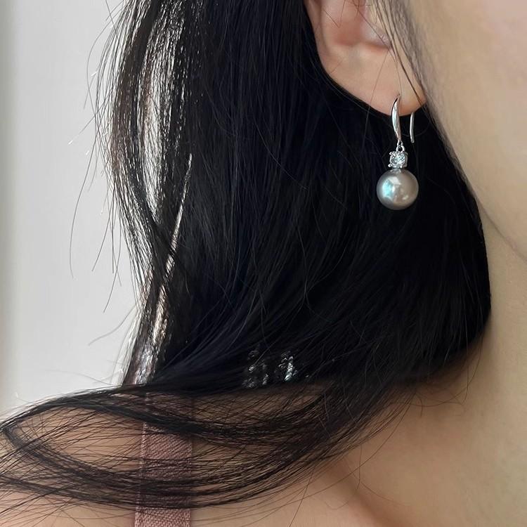 

Ретро Классические Простые Серьги-крючки с бриллиантами и круглым жемчугом, ощущение роскоши, универсальные серьги, модели серег для осени и зимы 12MM серый