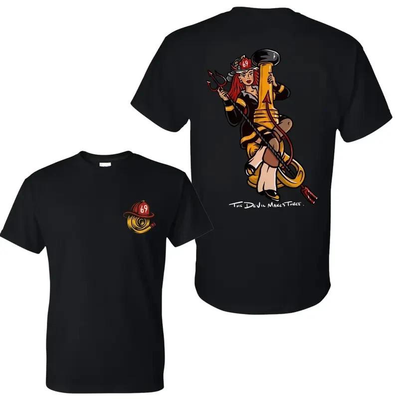 The Devil Makes Three Pin Up Firefighter T-Shirt Firefighter 69 Hydrant Graphic L