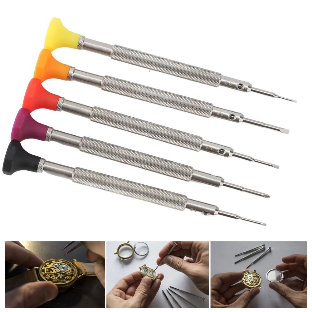 5Pcs Micro Mini Precision Screwdriver 5 Blades Non-slip Eyeglass Tool Cross & Flat Boxed Watch Repair Kit Strap Disassembly
