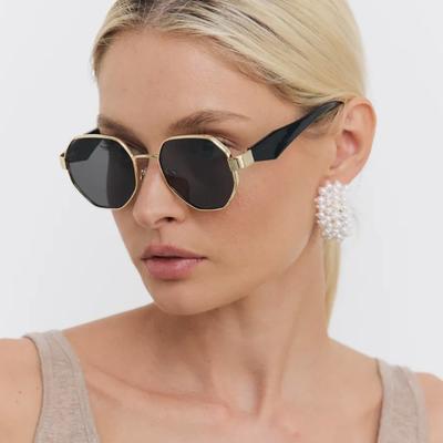 3pcs Fashion Feamle Polygonal Sunglasses Metal Frame Gradient Lens Sun Glasses Casual Stylish Outdoor Vacation Shades UV400