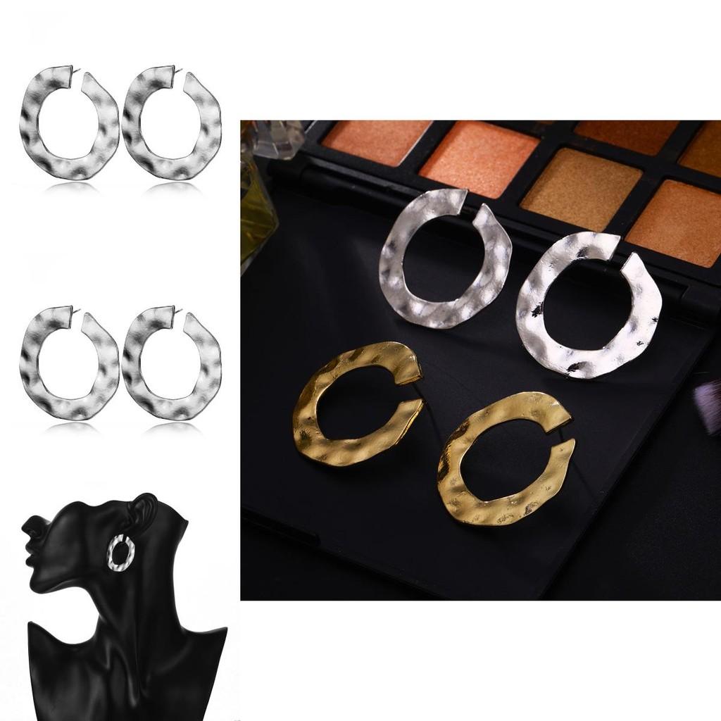 Trendy Alloy Hoop Earrings For Women Geometric Irregular Round Design In Silver And Gold