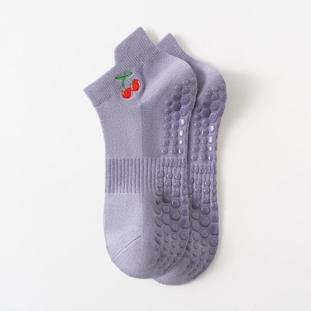 

New Cotton Pilates Socks Harajuku Street Breathable Yoga Socks Non-Slip Sweat-absorbent Cherry Embroidery Socks 35-39 фиолетовый