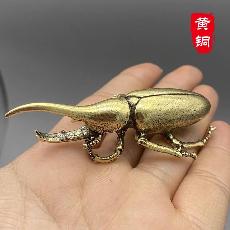 Retro Brass Beetles Figurines Unicorn Beetle Ornament Simulation Insect Tea Pets Desk Decorations Collectibles Gifts Decor