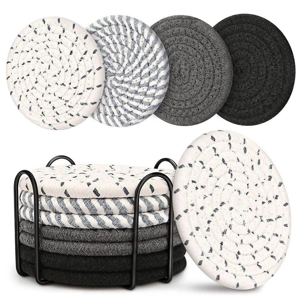 8/10 Pcs Cotton Rope Woven Trivet Placemats Braided Hot Pads Natural Dinner Plate Mat Set  Desk