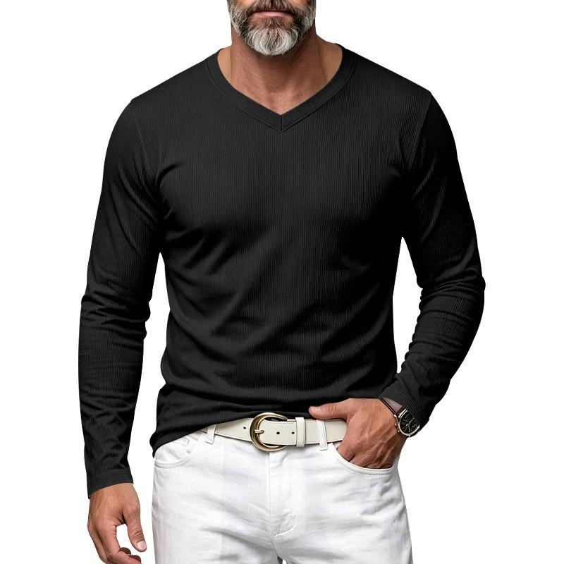 Men S V Neck Solid Long Sleeve Slim Fit Casual T Shirt