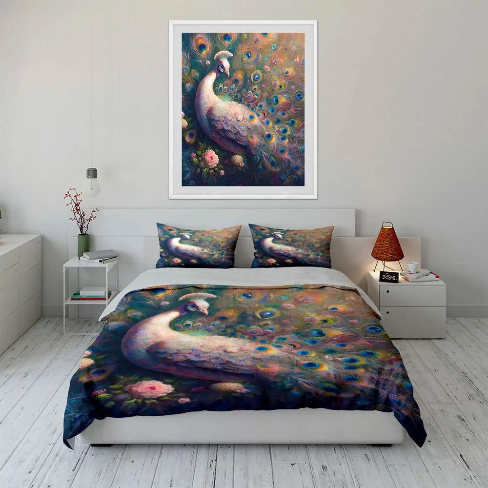 Elegant Peacock Decorative Set Soft Comfortable Duvet Cover Bedding Set Included 1*Duvet Cover & 2*Pillowcases gift