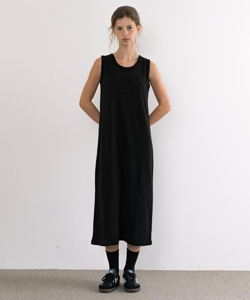 LAMINEZ Plain Layered Long Dress - Black