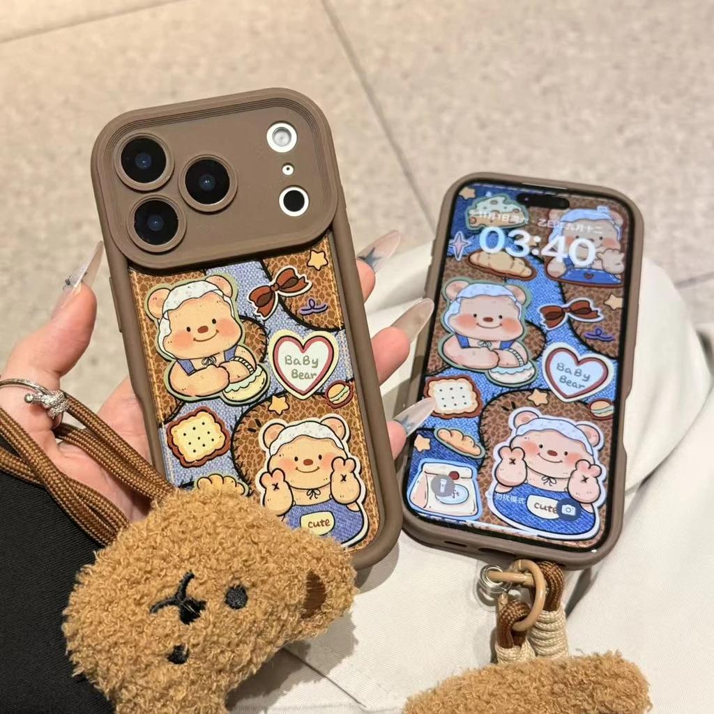 Cute Butter Bear Hand Rope Suitable for Apple 17Promax Mobile Phone Case IP16 Sky Eye Ladder 15 Cartoon 14 Soft