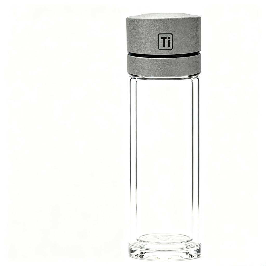 Titanium Lid Double-Layer Glass Tea & Water Separation Mug with One-Button Open - Portable Business Cup for Men