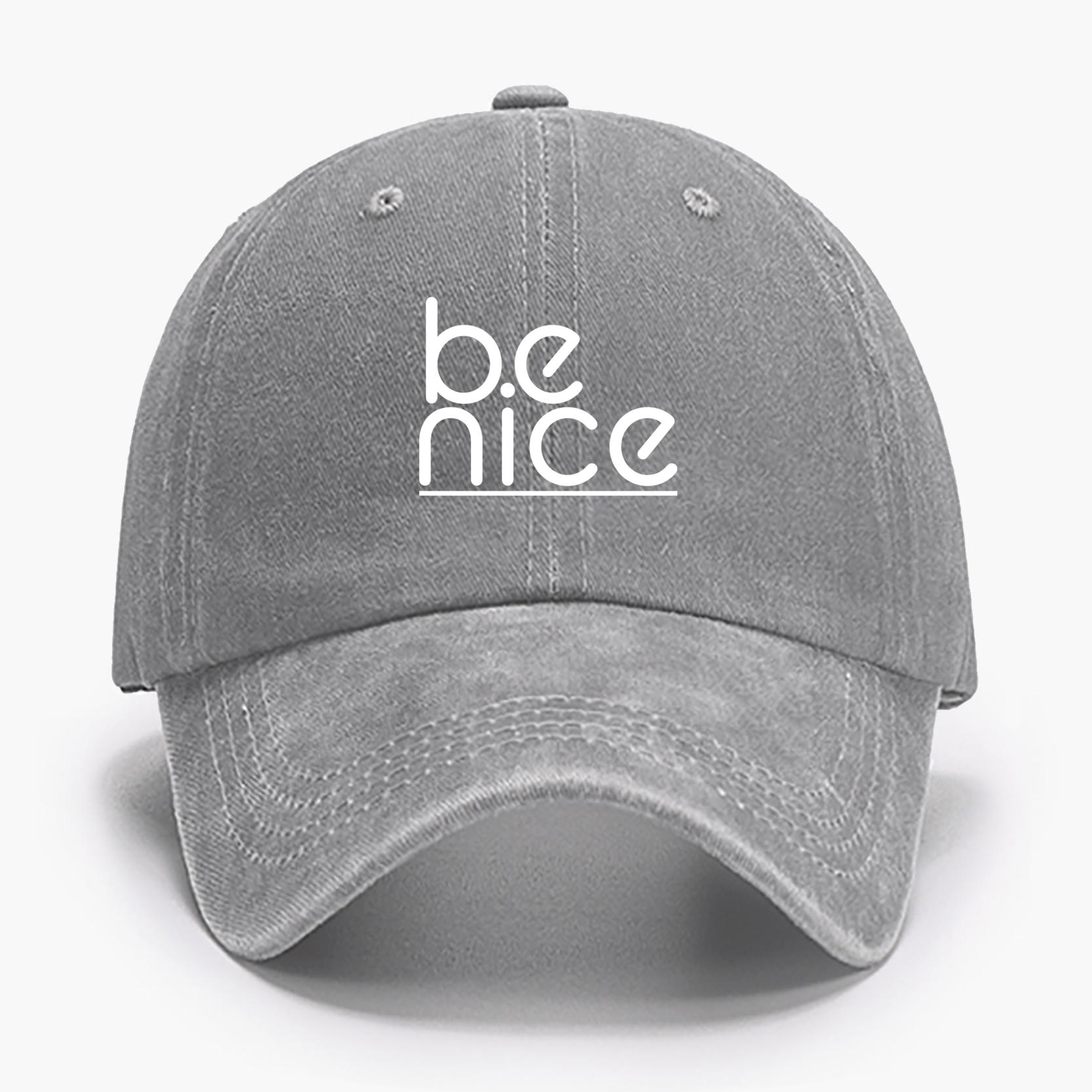 

Бейсболка с принтом «Be Nice» — легкая хлопковая шляпа от солнца для женщин в винтажном стиле | Идеально подходит для активного отдыха и уличного стиля as the picture светло-серый
