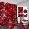 4Pcs Shower Curtain Set with Non-Slip Bath Mat, Toilet Lid Cover, Contour Rug & 12 Hooks, Bathroom