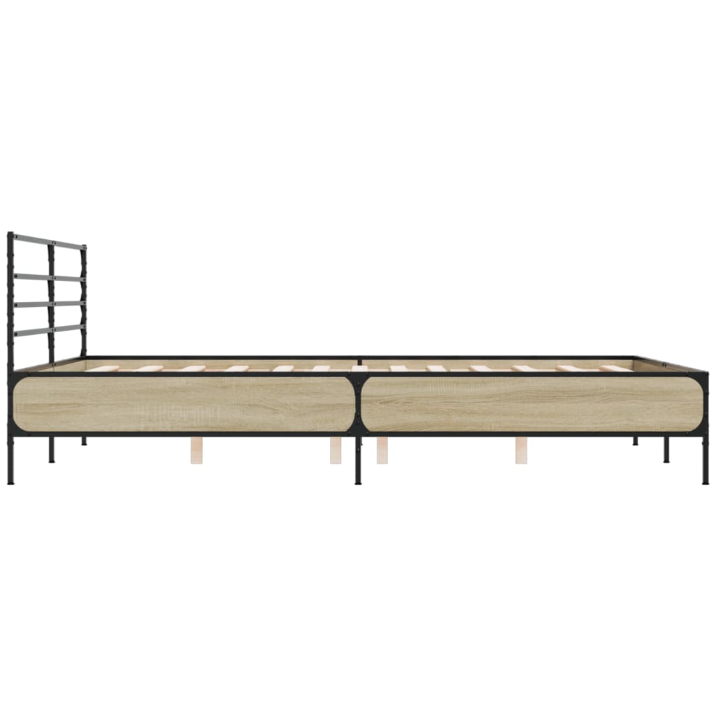 Bed Frame in Sonoma Oak Finish 150 x 200 cm Made of Wood Based Panel and Metal