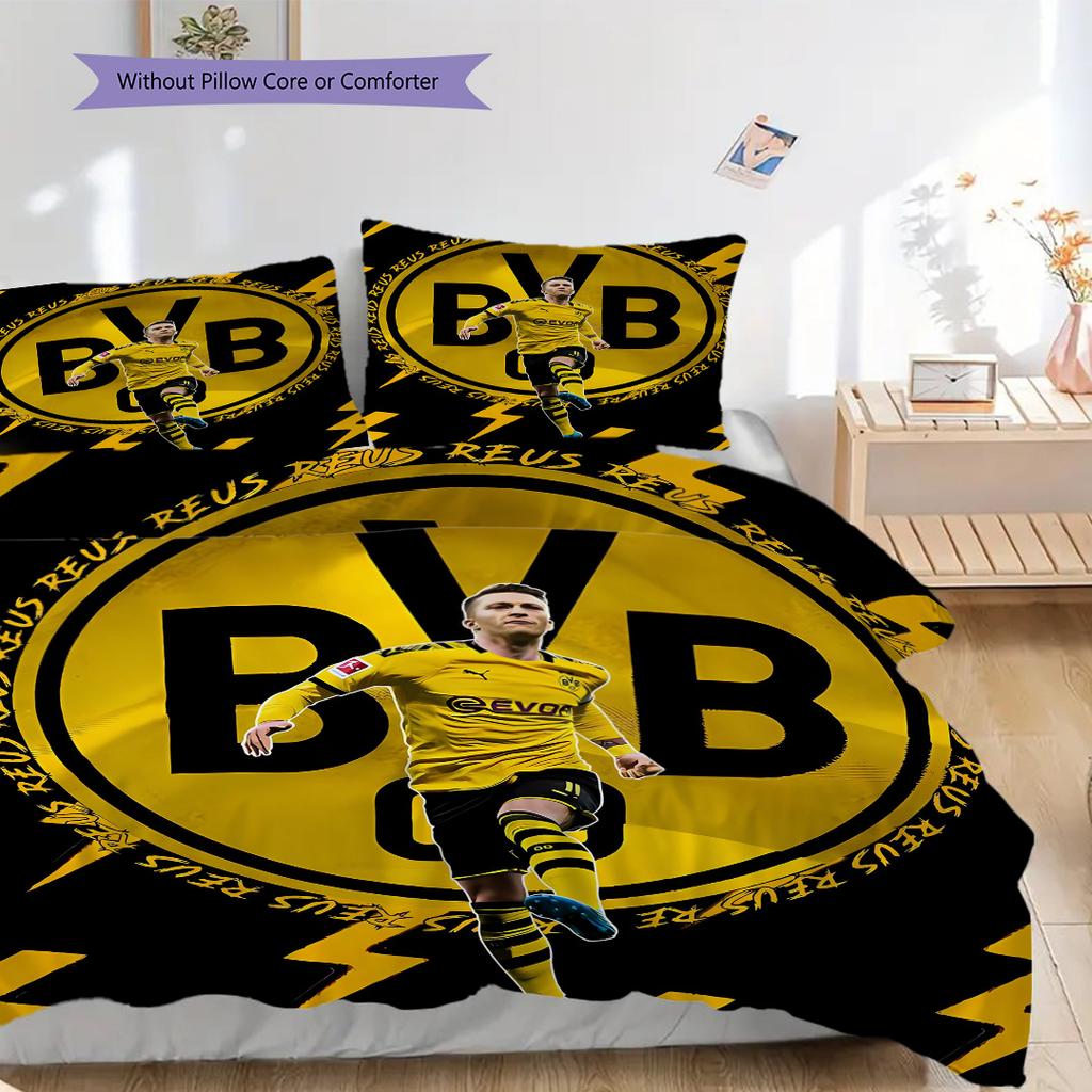 Borussia Dortmund logo Vzor Povlečení Přikrývka Sada Povlak na přikrývku Povlak na polštář Domácí Dekorace Dárek k narozeninám (1 * povlak na peřinu + 2 * povlak na polštář, bez jádra)