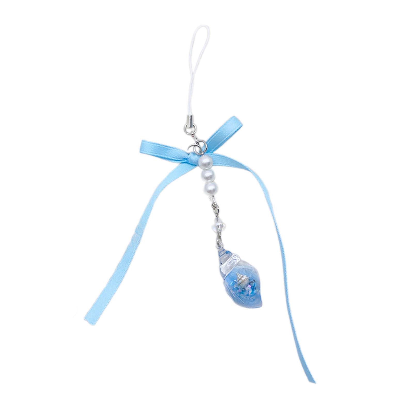 

Шикарный кулон для телефона в виде ракушки, брелок с бантиком, подвеска для телефона для женщин, стильное украшение для телефона для сумки, кошелька, рюкзака синий