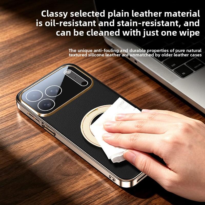 360 Rotating Magnetic Kickstand Vegan Leather Phone Case for IPhone 17 Pro Max 16 15 14 13 for Magsafe Shockproof Slim Cover
