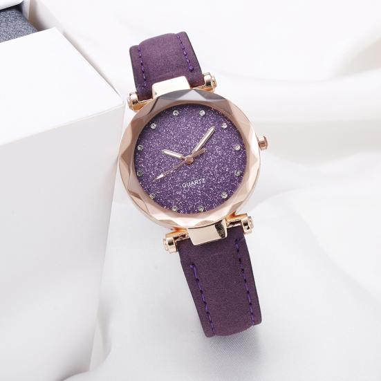 Women Casual Watch Rhinestone Round Dial Faux Leather Strap Ladies Business Formal Dress Quartz Wristwatch Fashion Jewelry Accessory Birthday Gift