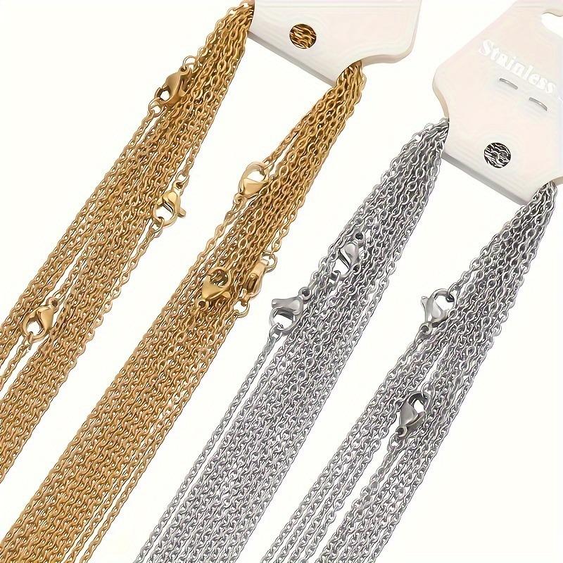 TEMU Gold & Silver Plated Stainless Steel Necklace: Flattened O-Link Cross Chain with Tail Chain, Collarbone DIY.