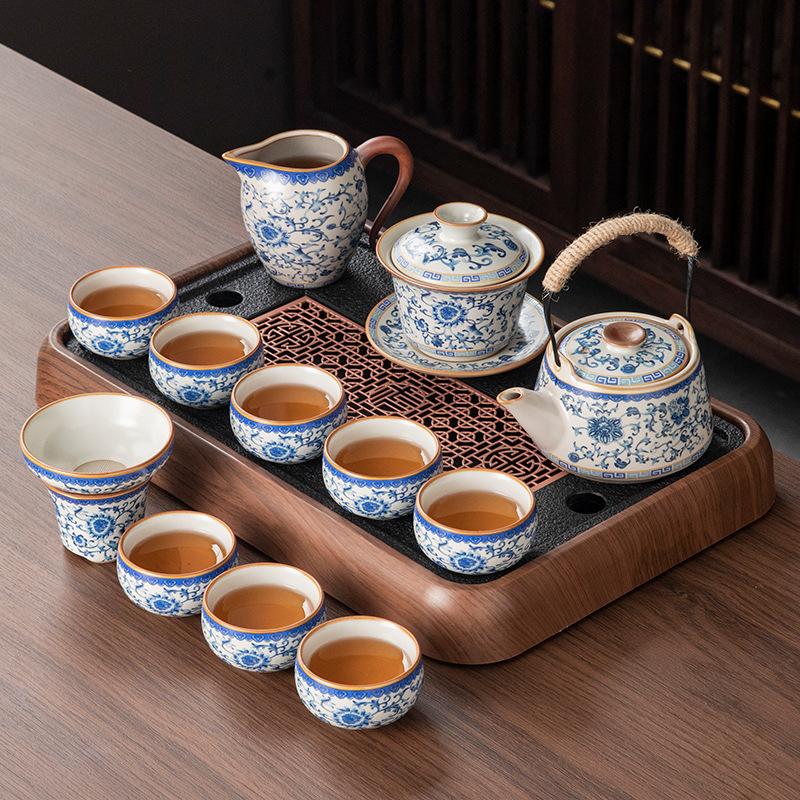 High-end light luxury new Ru kiln Kung Fu tea set ceramic teapot teacup tea table a complete set of home office