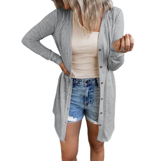 Einfach geknöpfter Cardigan Damen Einfarbig Rundhalsausschnitt Langer Cardigan Mantel zum Ausgehen