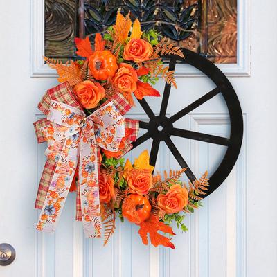 42cm Autumn Decorative Wreath, Harvest Festival Thanksgiving Festival Decor Garland, Front Door Hanging Wreath, Pumpkin Maple Leaf Artificial Flowers
