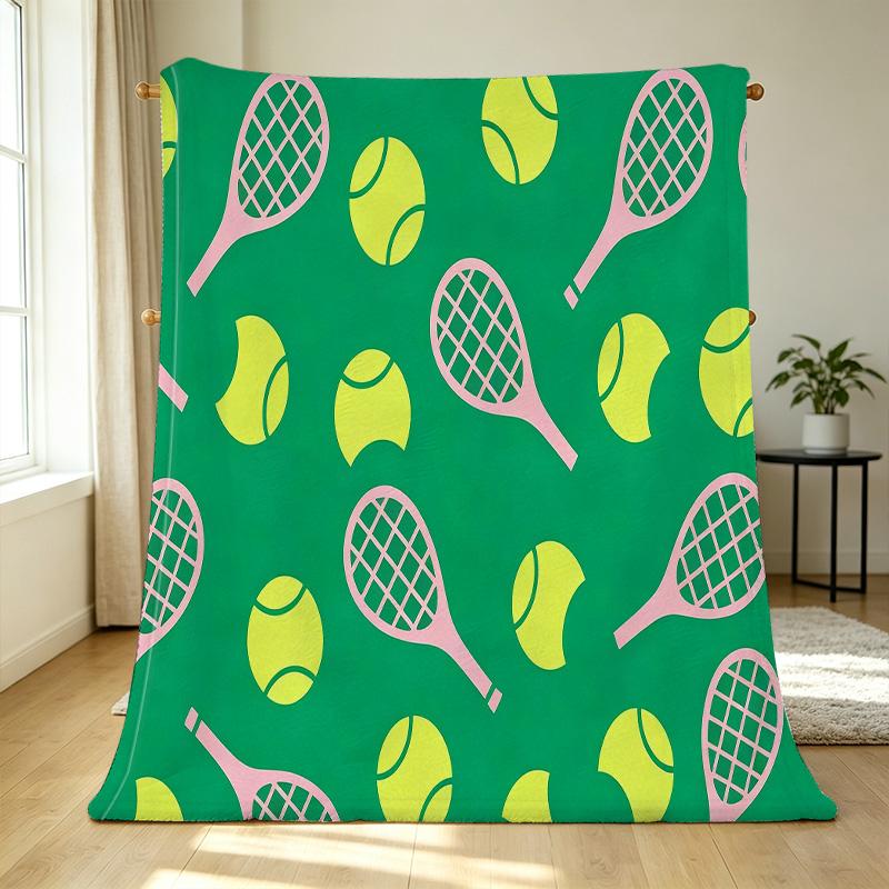 Lightweight Tennis Theme Flannel Blanket Soft, Cozy & Skin-friendly, for Home, Outdoor Picnics, Window Sill Decor, Perfect for Christmas & Halloween
