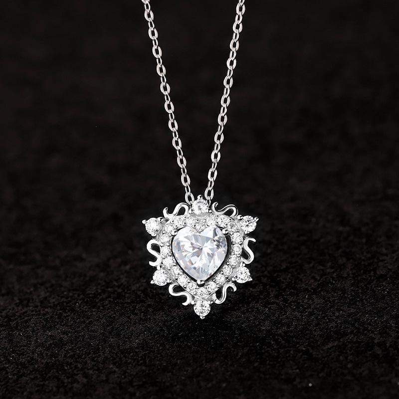 925 Silver Heartbeat Necklace with Heart Diamond Pendant - Women's Light Luxury Clavicle Chain Jewelry