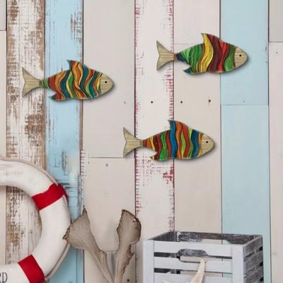 3 Pcs Wooden Tropical Fish Wall Art Coastal Theme Vintage Wall Sculpture Lake House Hanging Ocean Decor for Bedroom Living