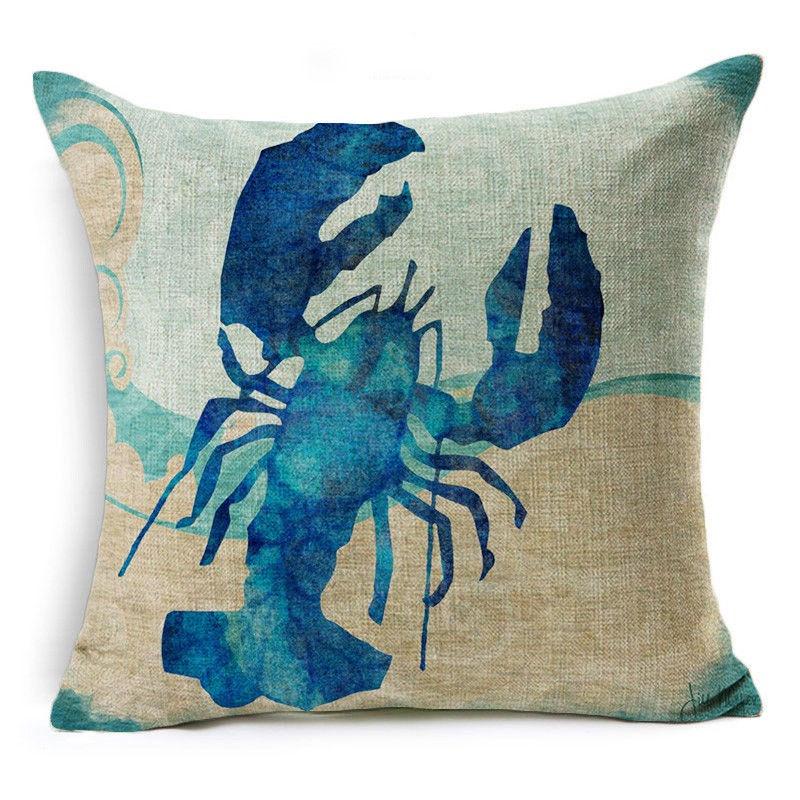 Exquisite 18" Blue Sea Animal Cotton Linen Cushion Cover For Stylish Living Spaces